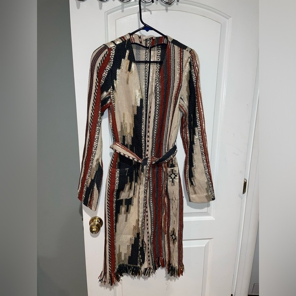 New! 🤠 Ramy Brook Cody Belted Fringe Jacquard Western Boho Cardigan/ Jacket 🤠 S - Picture 8 of 16